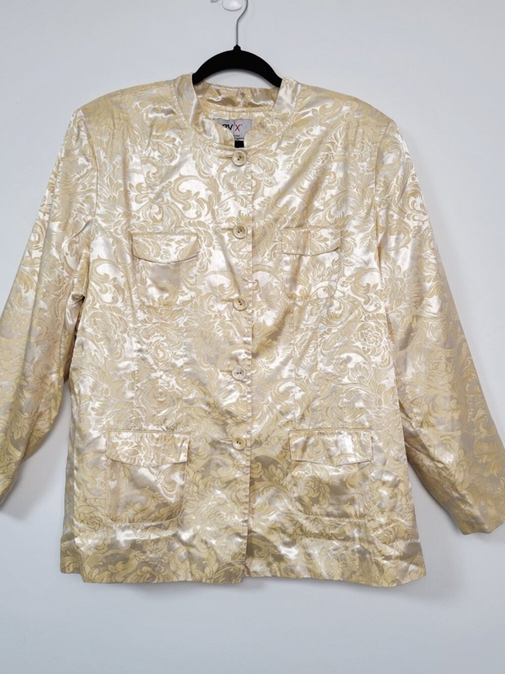 Vintage 90s AVX Avenue Metallic Gold Jacquard Brocade Lightweight Jacket